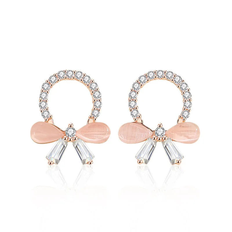 Fashion Sweet Flower Circle Bow Wreath Earrings DS4367