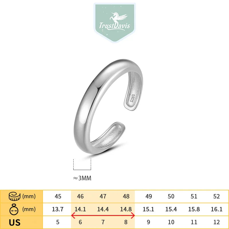 TrustDavis Real 925 Sterling Silver Ring Sweet Smooth Surface Opening Rings for Women Lady Birthday Present Fine Jewelry DG0143