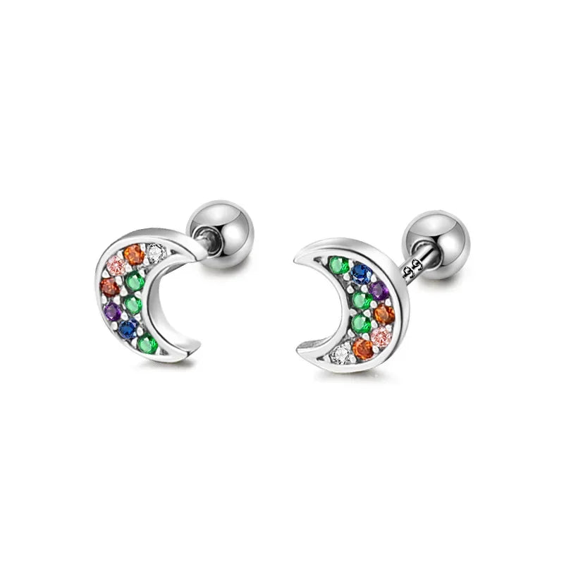 Corss Moon Bead Screw Stud Earrings DS4143