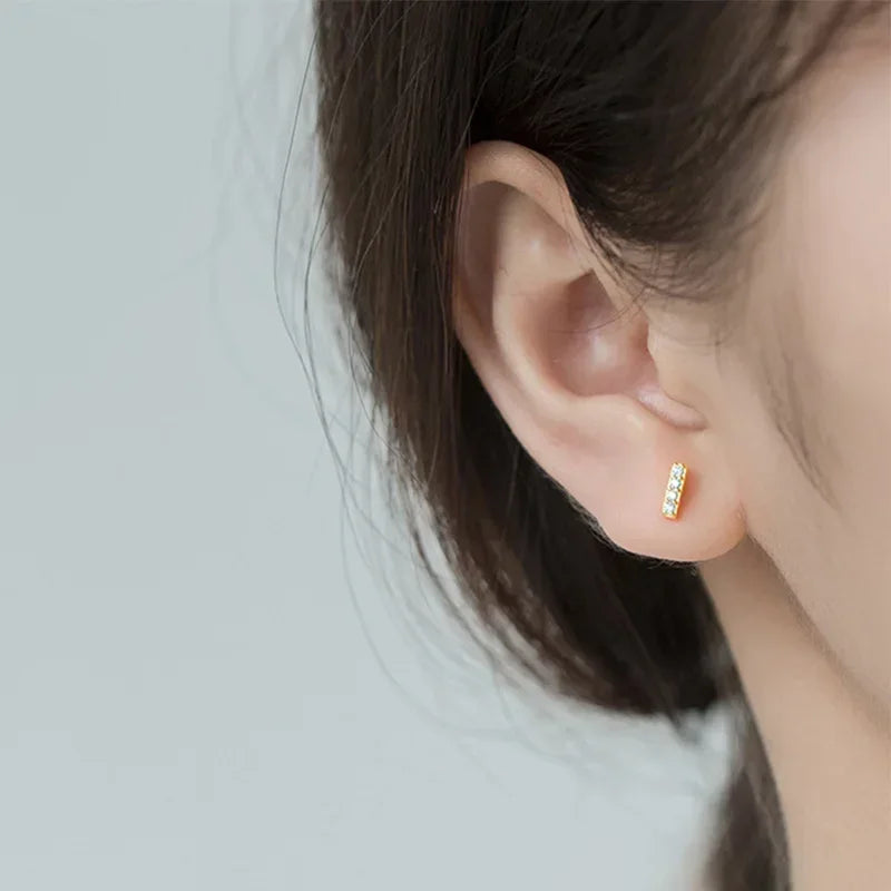 TrustDavis Real 925 Sterling Silver Minimalist Sweet Mini Stick CZ Stud Earrings For Women Wedding Fine S925 Jewelry Gift DS2209