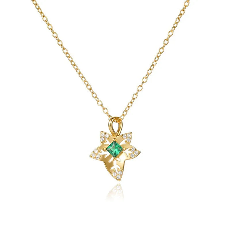 Leaf-shaped Emerald Zircon Stacked Necklace DS4897
