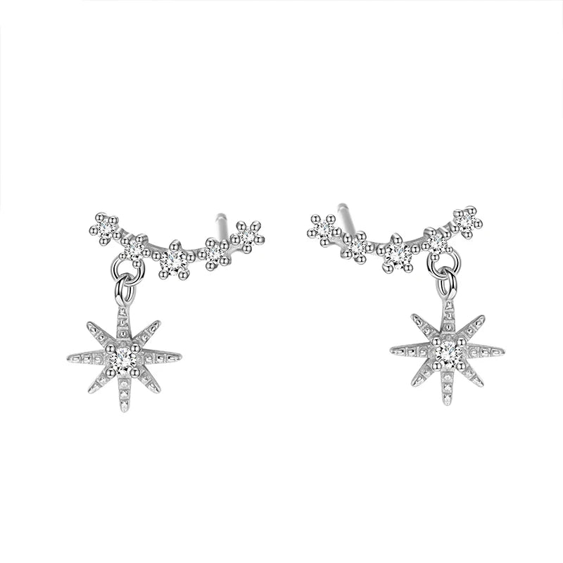 TrustDavis 925 Sterling Silver Women's Fashion Simple Starry Sky Zircon Tassel Earrings for Women Girls Jewelry Gift DS4338