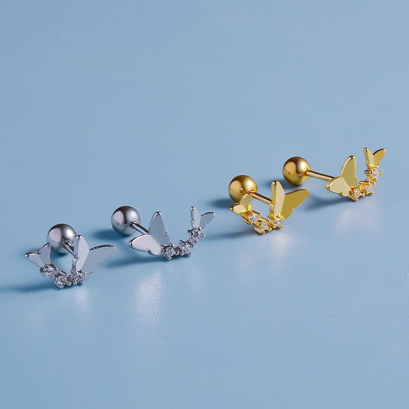 TrustDavis Girrls 925 Sterling Silver Sweet Butterfly CZ Stud Earrings for Women Girls Birthday Gift Jewelry DS4580