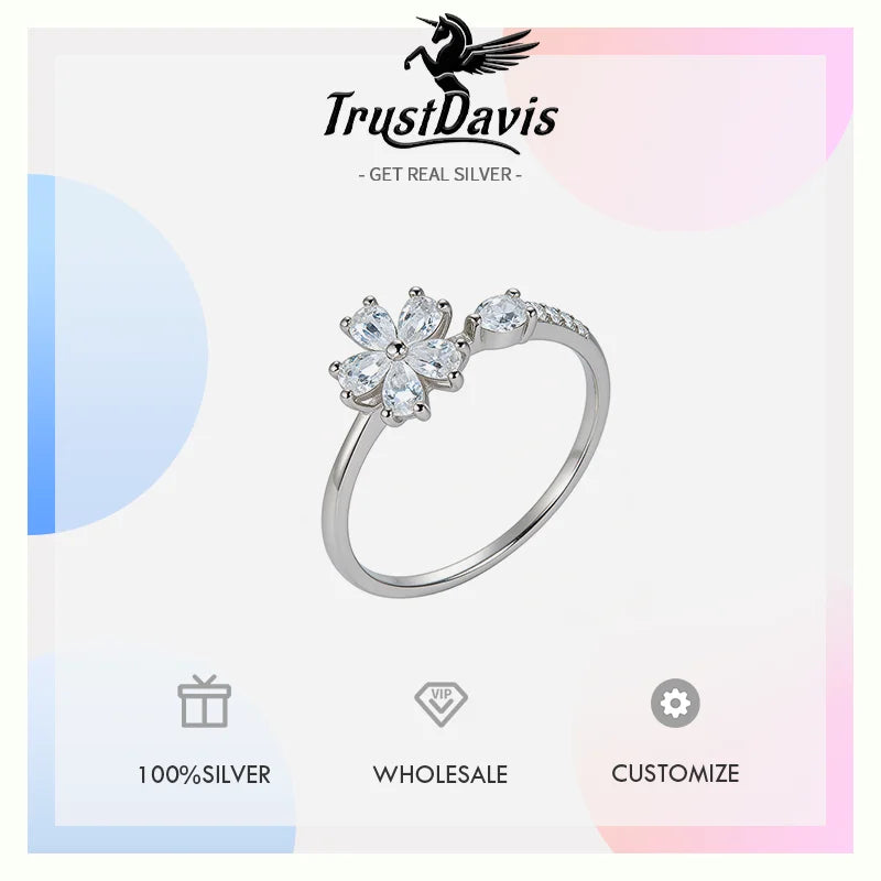 Flower Teardrop Zircon Open Ring DS4792