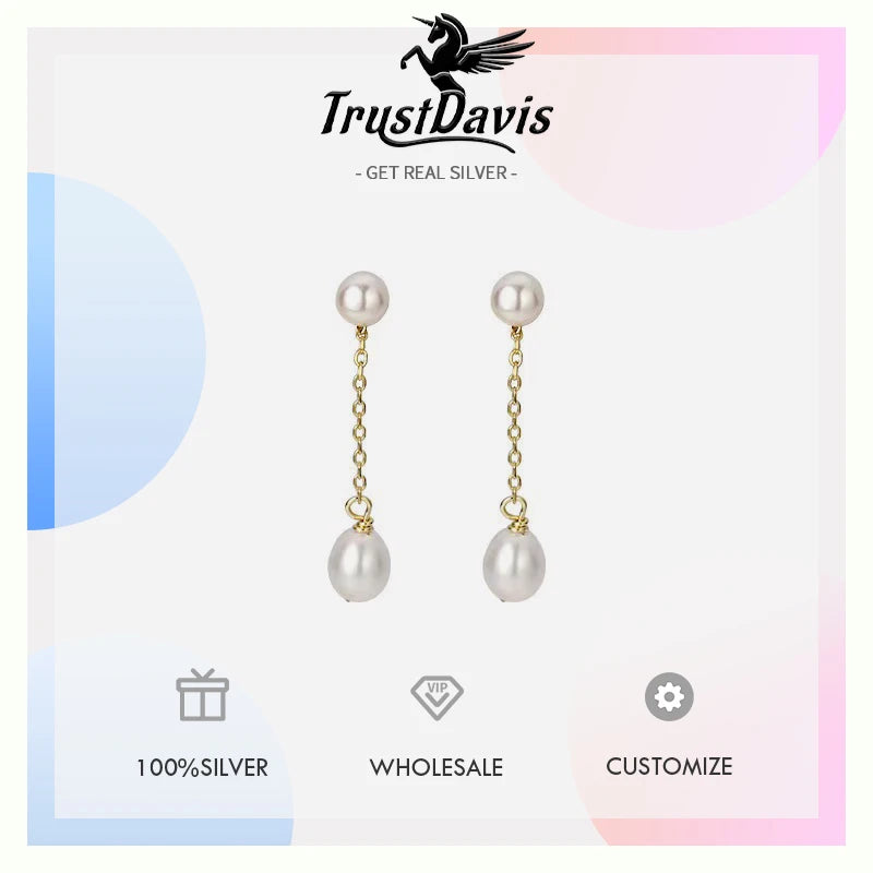 Real 925 Sterling Silver Sweet Luxury Long Tassel Stud Earrings DA3239