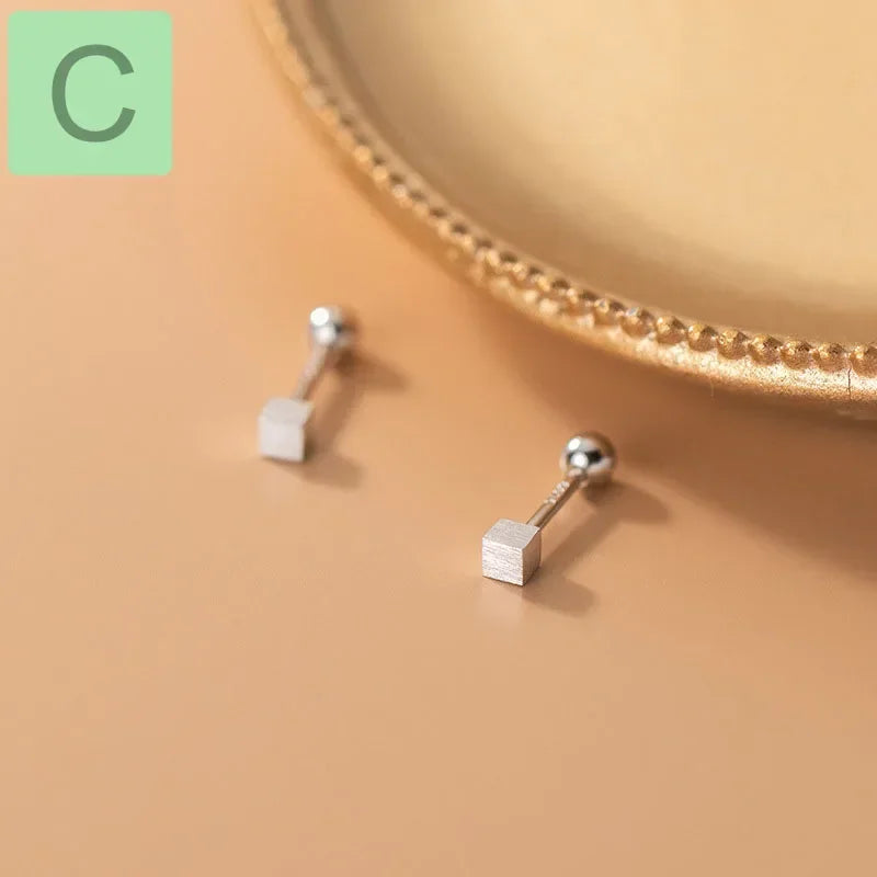 TrustDavis Real 925 Sterling Silver Fashion Sweet Square Luck Screw Stud Earrings For Women Children Fine Jewelry Gift DB1324