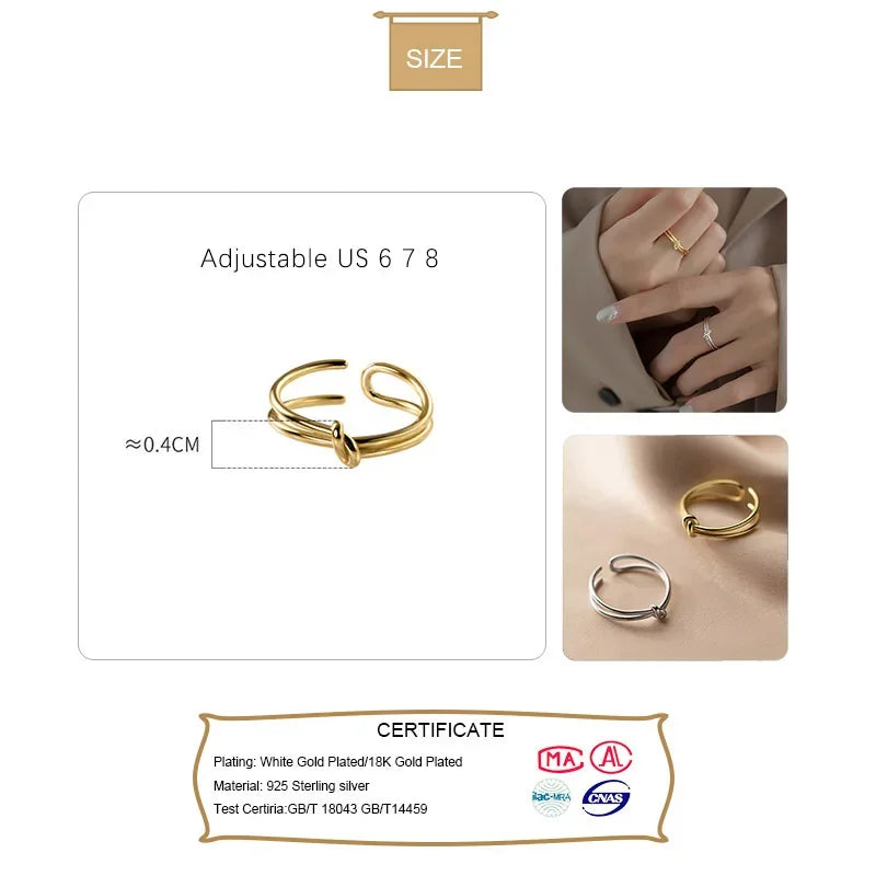 TrustDavis New Genuine 925 Sterling Silver Fashion Sweet Double Knot Opening Ring For Women Wedding Party Fine Jewelry DB397