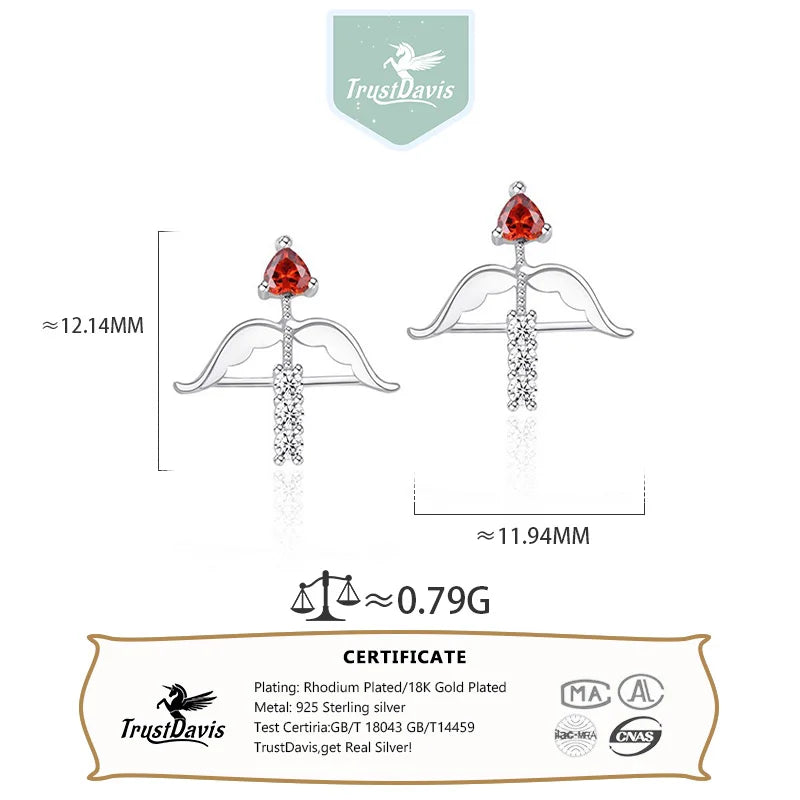 TrustDavis Real 925 Sterling Silver Fashion Bow Arrow Zircon Heart Earrings Necklace Set for Women Girl Gift Fine Jewelry DS4682