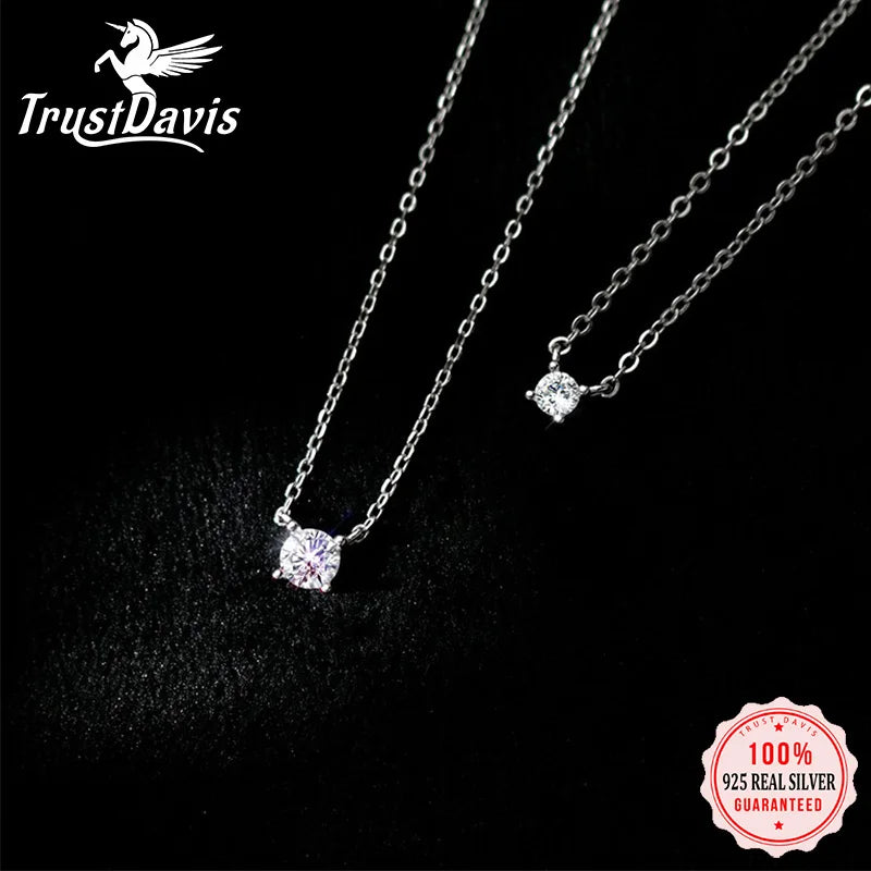 TrustDavis Real 925 Sterling Silver Fashion Sweet Four Clawed Diamond Inlay Necklace for Women Wedding Party S925 Jewelry DA1633