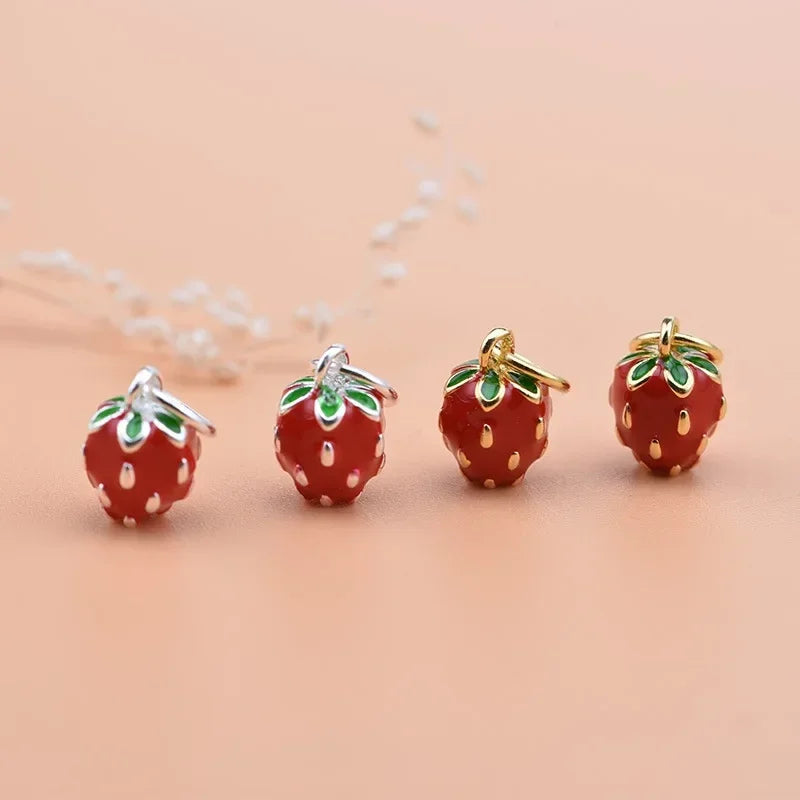 TrustDavis Real 925 Sterling Silver Personality Fashion Sweet Strawberry Charm Pendant Handmade DIY Accessories Jewelry HY013