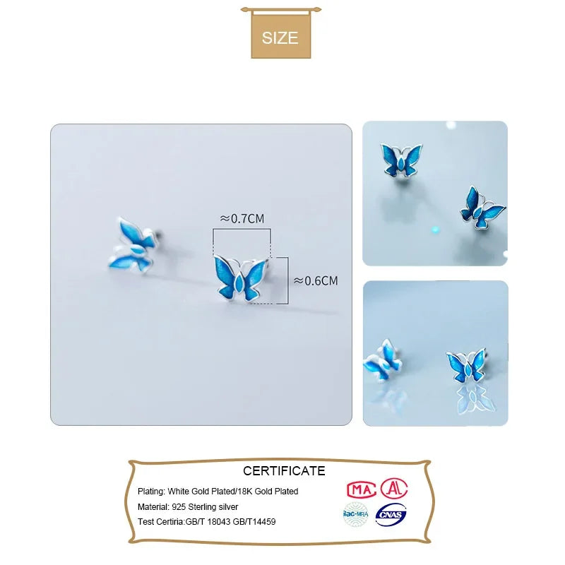 Blue Butterfly Screw Stud Earrings DB381