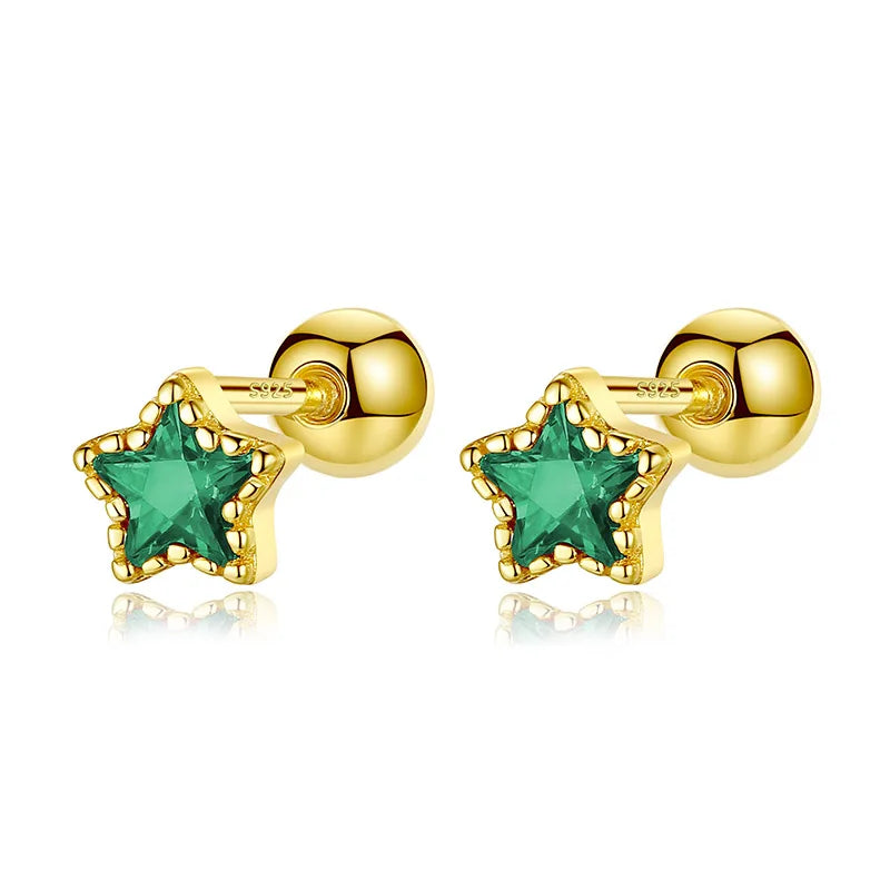 Geometric Star Colour CZ Screw Stud Earrings For Women Wedding Fine Jewelry DA052