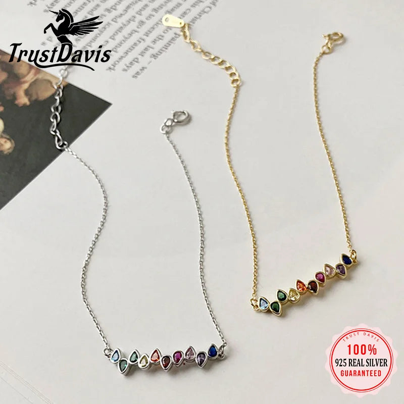 Trustdavis Minimalist Authentic 925 Sterling Silver Fashion Water Drop Colour CZ Bracelets For Women Wedding S925 Jewelry DA2066
