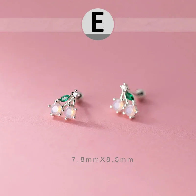 Trustdavis Real 925 Sterling Silver Sweet Fruit Peach Grapes Radish Cherry Screw Stud Earrings For Women Wedding Jewelry DB1327