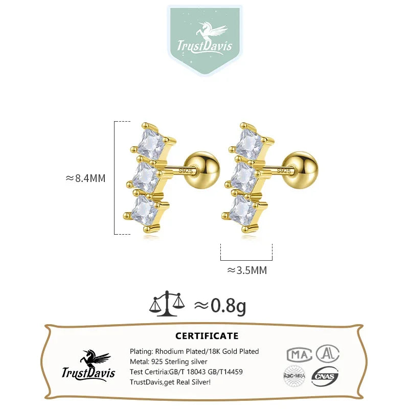 TrustDavis Real 925 Sterling Silver Fashion Dazzling CZ Bead Screw Stud Earrings For Women Valentine's Day Fine Jewelry DG0028