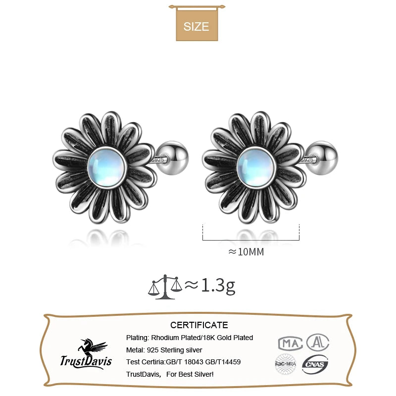 Real 925 Sterling Silver Vintage Daisy Flowers Screw Stud Earrings DF2049
