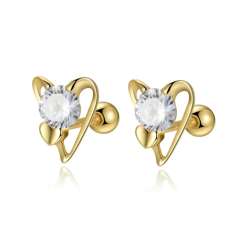 TrustDavis Girls Real 925 Sterling Silver Romantic Heart Screw Stud Earrings Women Daughter Birthday Party Gift Jewelry DS4311