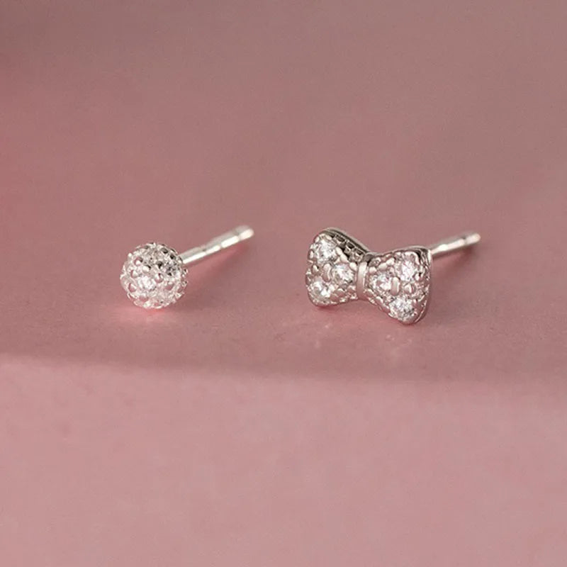 Round and Bow Zircon Stud Earrings DS4914
