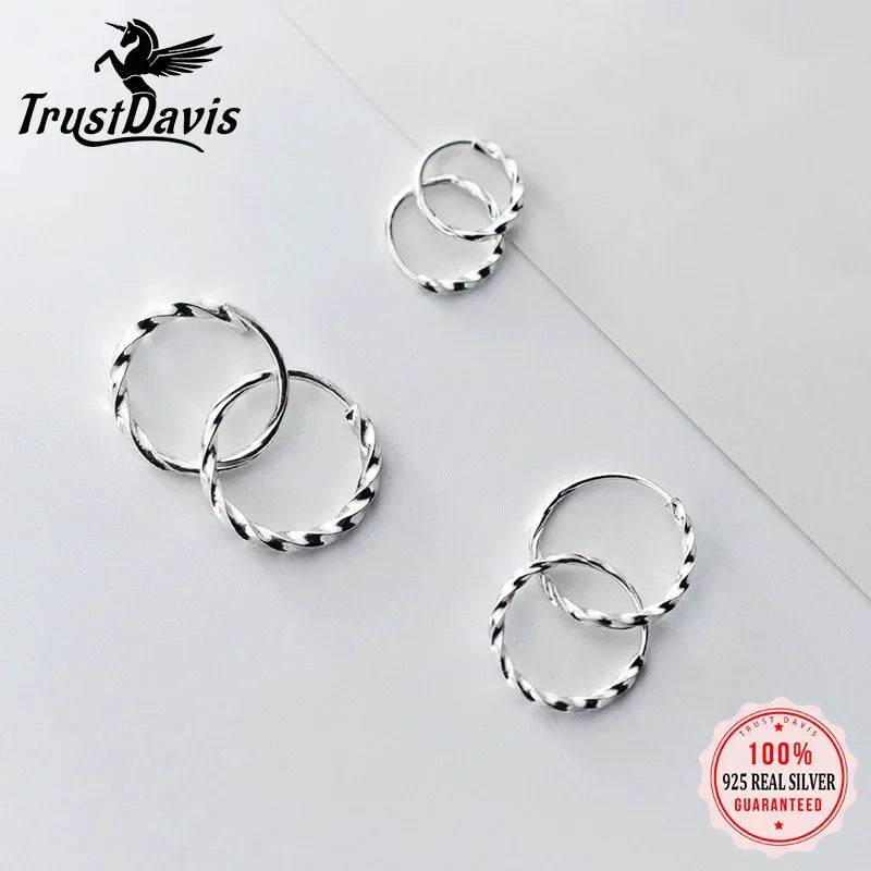 Trusta Genuine 925 Sterling Silver Fashion Sweet Creative Twist Hoop Earring For Women Girl Piercing Earing Jewelry Gift DS2347