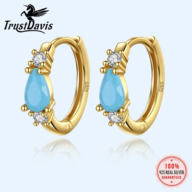 TrustDavis Real 925 Sterling Silver Water Drop Hoop Earrings For Women Wedding Christmas Gift Fine Dazzling CZ Jewelry DA2735