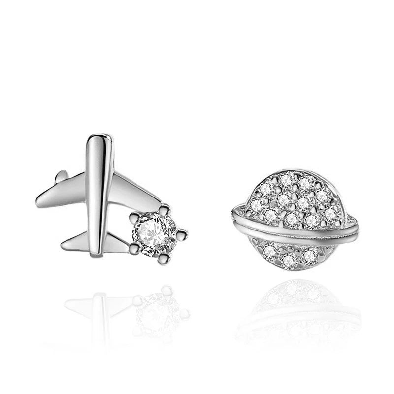 TrustDavis 925 Sterling Silver Women's Fashion Simple Planet and Airplane Earring for Women Girls Birthdays Jewelry Gift DS4692