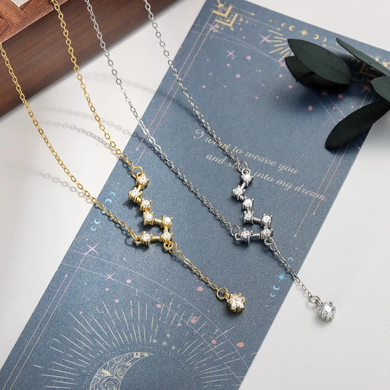 TrustDavis 925 Sterling Silver Women's Fashion Sweet Big Dipper Tassel Necklace for Women Girls Jewelry Gift DS4274