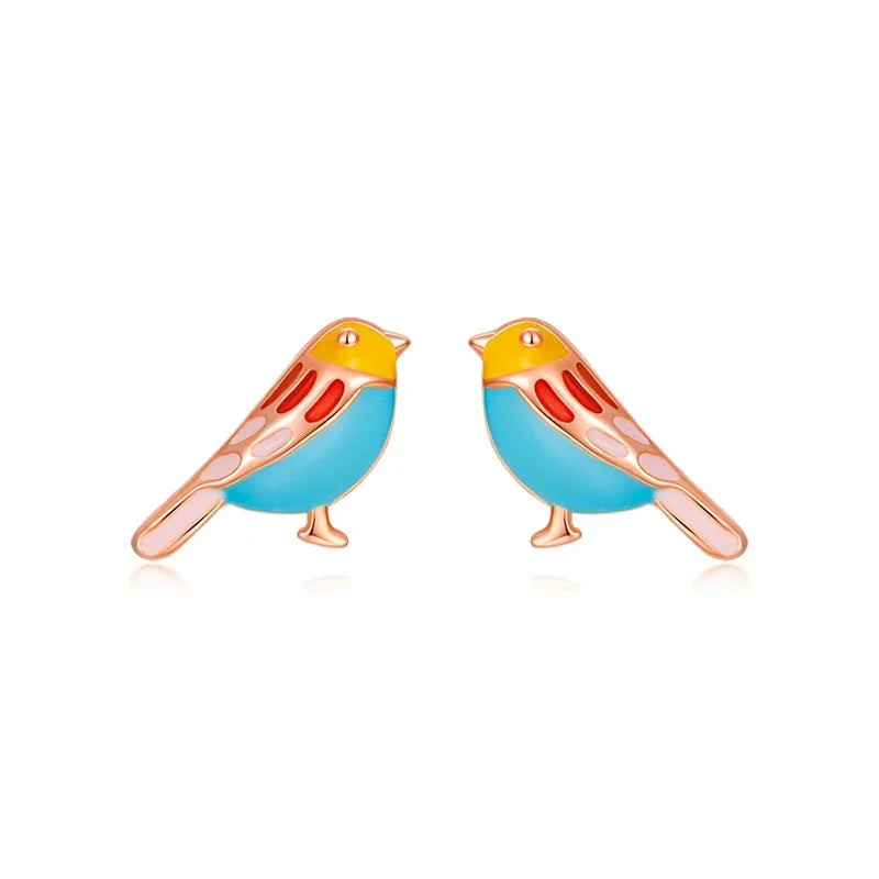 Trustdavis 100% 925 Sterling Silver Women's Jewelry Fashion Cute Color Birds Stud Earrings For Women Daughter Girls Gift DA303