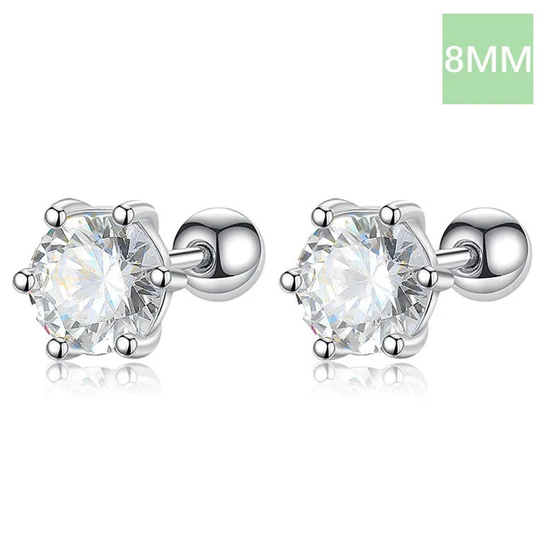 Six Claw 3/4/5/6/8mm CZ Screw Stud Earrings DA2268