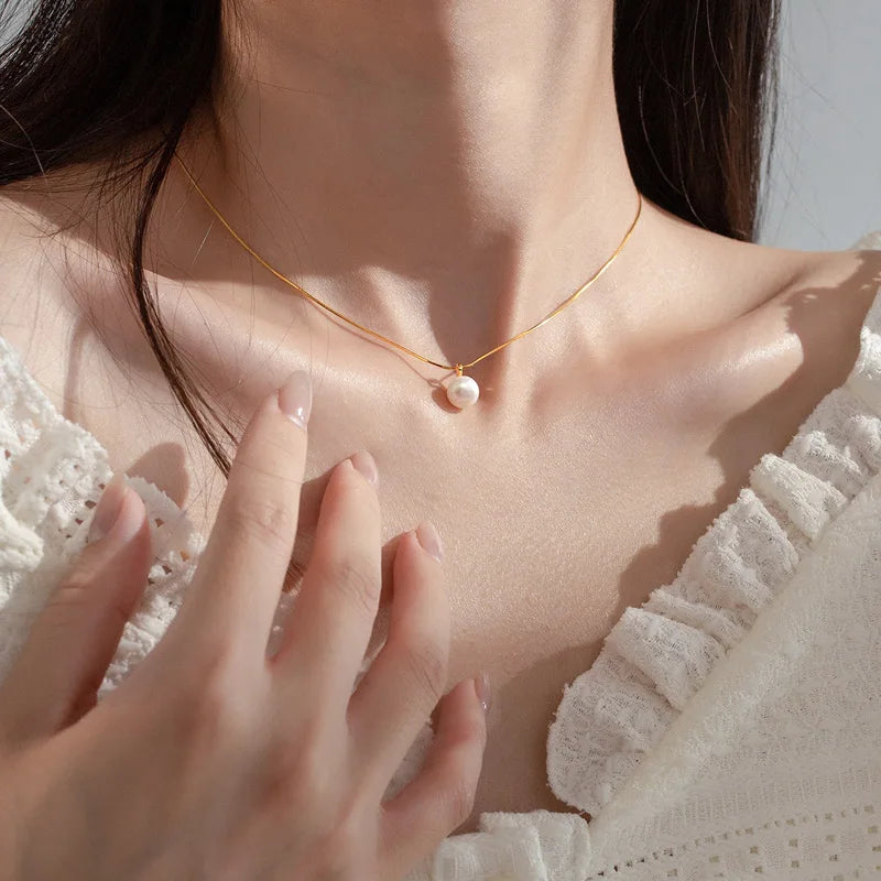 TrustDavis Girls 925 Solid Sterling Silver Necklace Pearl Snake Bone Pendant Lady Girls Birthday Gift Fine S925 Jewelry DS4343