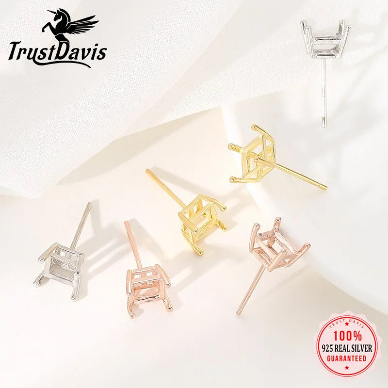 TrustDavis Real 925 Sterling Silver fashion Four clawed square earring ear rest Handmade DIY Accessories Wholesale DZ1761