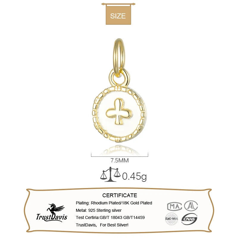 TrustDavis Real 925 Sterling Silver Fashion Sweet Round Flower Charm Pendant Handmade DIY Accessories Fine Jewelry HY237