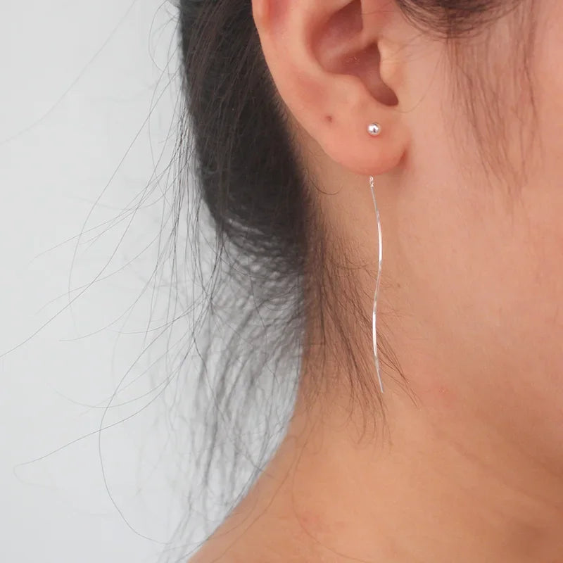 TrustDavis New Fashion 925 Sterling Silver Beads Waves Ear Line Dangle Earrings For Women Wedding Party Jewelry Gift DA940