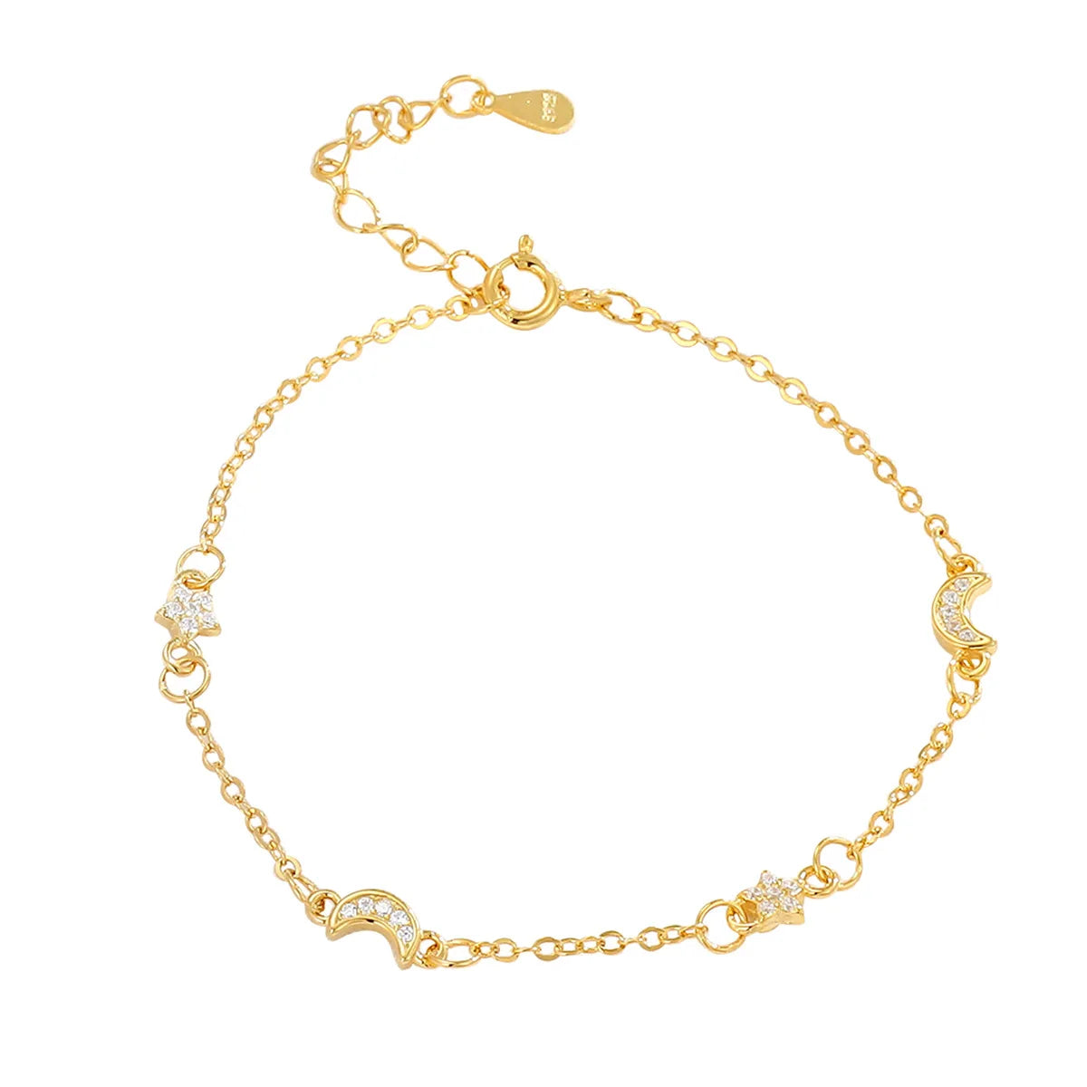 TrustDavis Genuine 925 Sterling Silver Fashion Trendy Star Moon Zircon Bracelet For Women Lady Girls Wedding Jewelry Gift DS4513