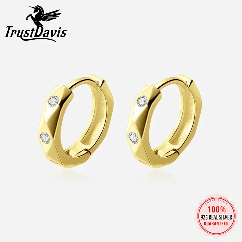 TrustDavis Real 925 Sterling Silver Fashion Geometric Rhombus Unique CZ Hoop Earring For Women Wedding Christmas Jewelry DA2730