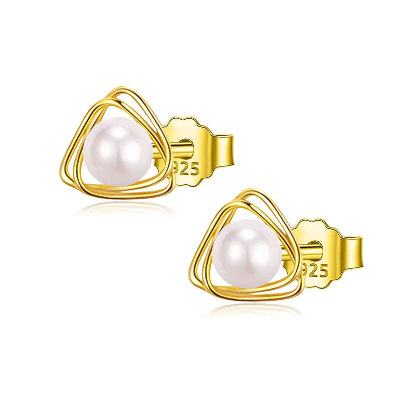 Geometric Pearl Triangle Line Stud Earrings DS3481
