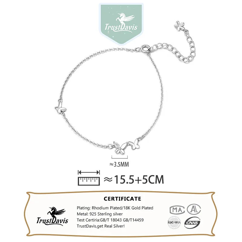 TrustDavis 100% 925 Sterling Silver Fashion Women's Jewelry Double Layer Butterfly Bracelet For Wife Best Firend Gift DS4183