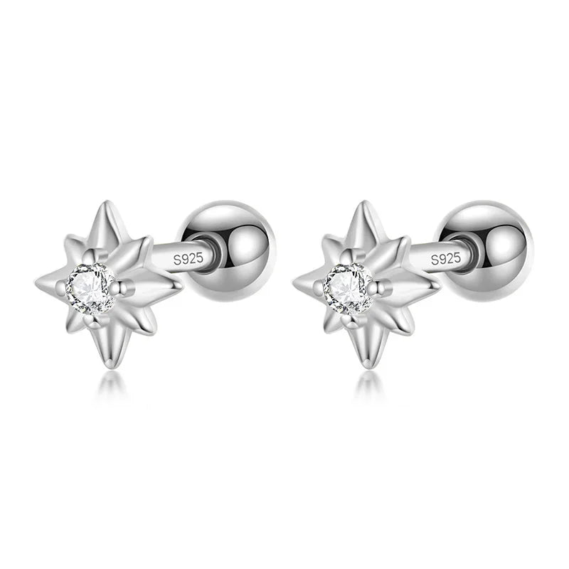 TrustDavis Real 925 Sterling Silver Tiny Star Screw Stud Earrings for Women Wedding Party Fine Dazzling CZ S925 Jewelry DS3674