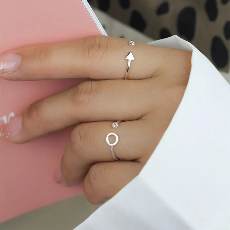 TrustDavis Genuine 925 Sterling Silver Fashion Round Triangle Shiny CZ Opening Ring For Women Wedding Party S925 Jewelry DA1172