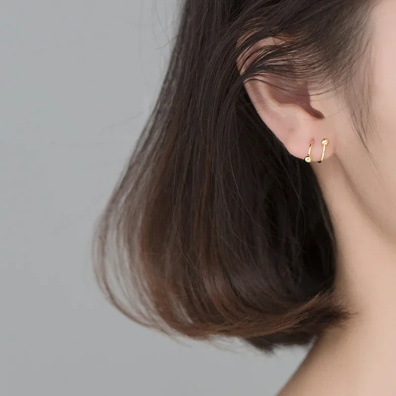 TrustDavis 925 Sterling Silver Women's Small Ball Beads Ear Bones Ear Buckle Ring Tightly Packed Mini Double Ring Earring DA1157