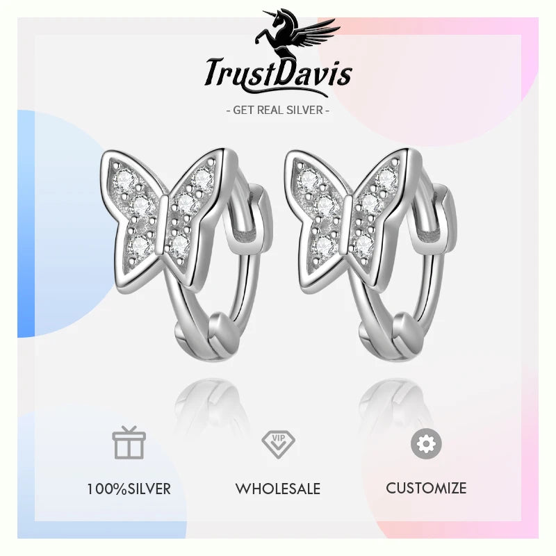 Trusta Genuine 925 Sterling Silver Cute Dazzling Butterfly Ear Cuff Clip on Earring for Women Piercing Earing Jewelry DA4064