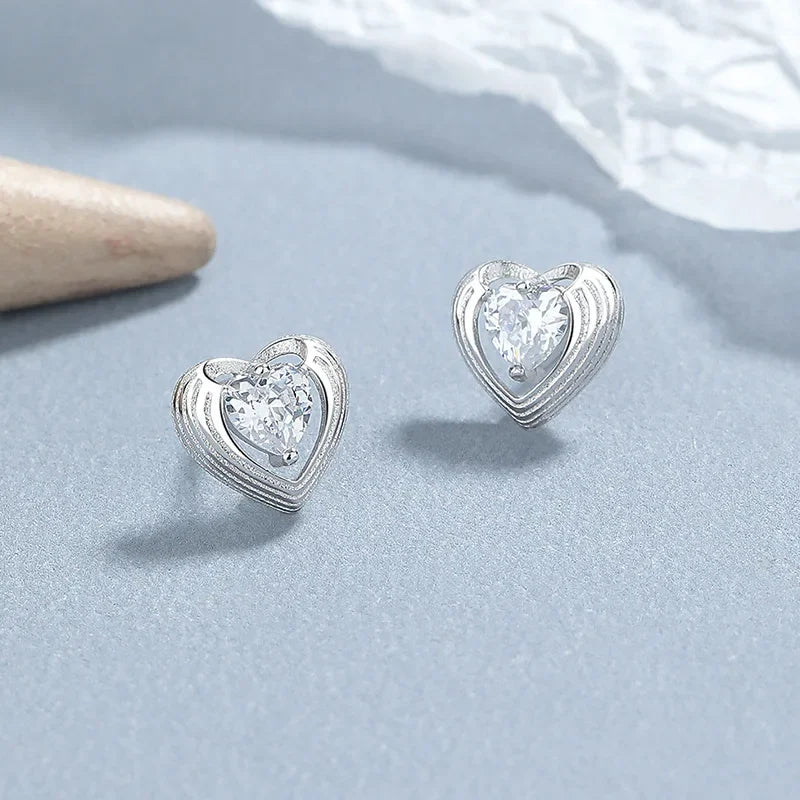 TrustDavis Girls Real 925 Sterling Silver Heart Colorful Zircon Stud Earrings for Sweet Daugther Fine S925 Jewelry DS4505