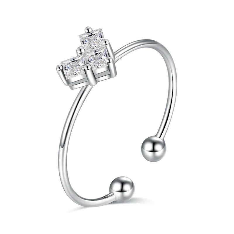 Trustdavis 925 Sterling Silver High Quality Heart Black White CZ Opening Ring Sizable For Women Girl Wife Birthday Present DS927