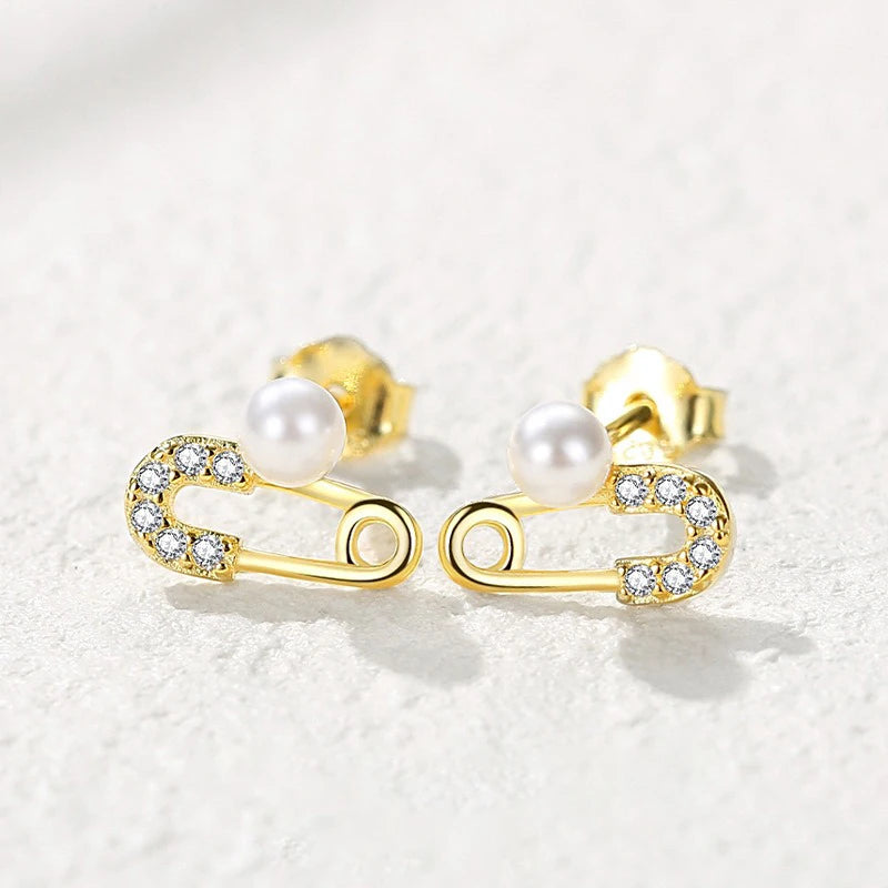 TrustDavis 925 Sterling Silver Women's Fashion Simple Pearl Paper Clip Stud Earrings for Women Girls Jewelry Gift DS4296