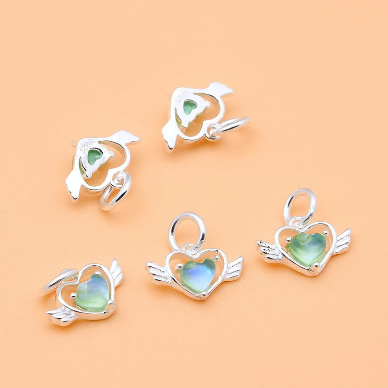 TrustDavis Real 925 Sterling Silver Fashion Love Angel Wings Charm Pendant Handmade DIY Accessories Fine Jewelry Wholesale HY046