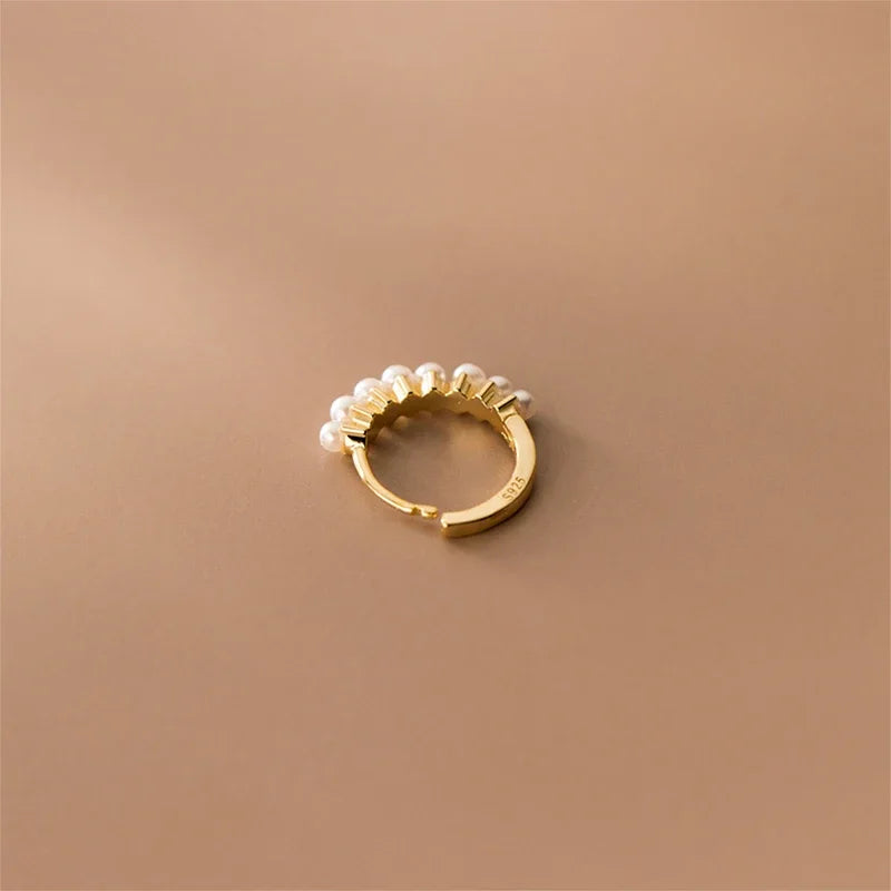 TrustDavis Real 925 Sterling Silver Hoop Earrings For Women Wedding Christmas Synthesis Pearl Gold Fine Silver Jewelry DA2819