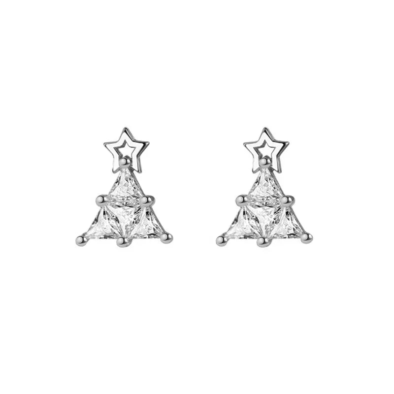 Trustdavis Genuine 925 Sterling Silver Christmas Tree Dazzling CZ Stud Earrings For Women Valentine's Day Fine Jewelry DS646