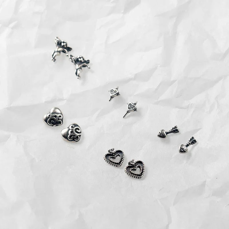 TrustDavis Real 925 Sterling Thai Silver Angel Love Stud Earring Cool For Daughter Girls Birthday Gift Jewelry Wholesale DA3117