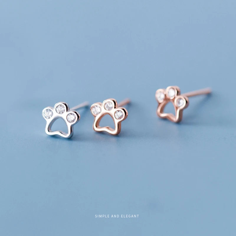 TrustDavis Real 925 Sterling Silver Kids Earring Cute Dog Paw Shiny CZ Stud Earring For Daughter Girl Birthday Gift Jewelry DT66