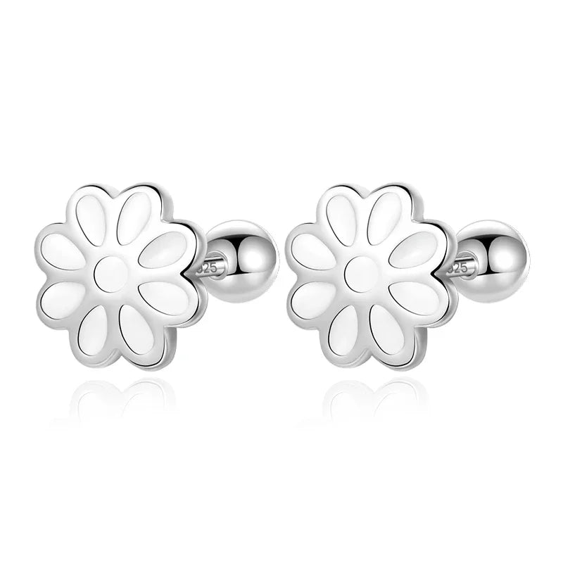 TrustDavis Real 925 Sterling Silver Casual Glaze Flower Screw Stud Earrings For Women Wedding Valentine's Day Jewelry DS4591