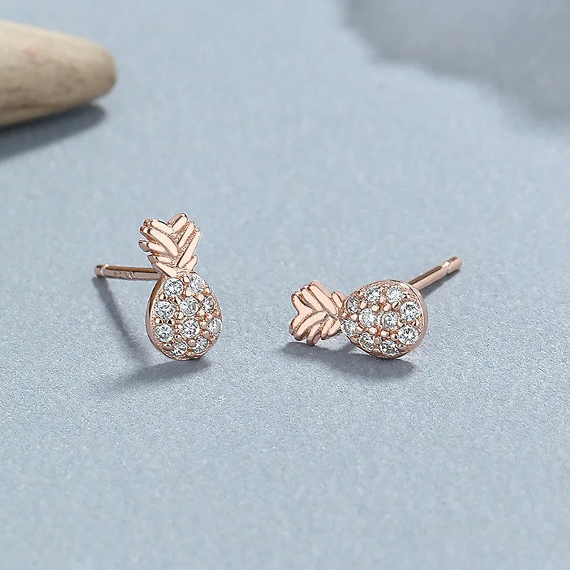 TrustDavis Fashion Real 925 Sterling Silver Sweet Cute Fruit Pineapple Stud Earrings For Women Office Lady Fine Jewelry DS4502